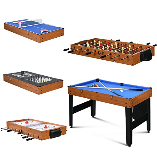 7-in-1 Multi Game Table, Full Size Combo Arcade Table Set, Combination Games Table for Family, Adults with Hockey, Pool, Foosball, Ping Pong, Shuffleboard, Chess and Backgammon