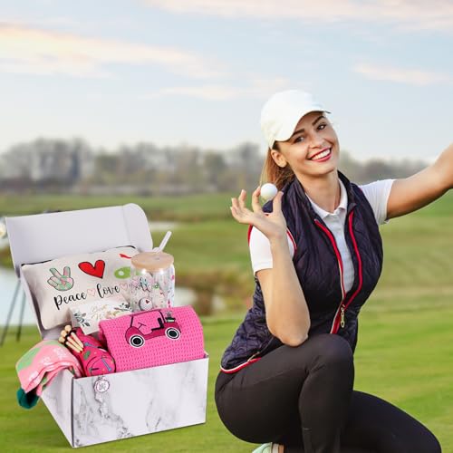 SAIWEILAI ONLINE 12 Pieces Golf Gifts for Women Golfers Christmas Gifts Set with Funny Golfing Can Glass Socks Towel Makeup Bag Hat Clip Bag Ball and Tee Holder - style: Women