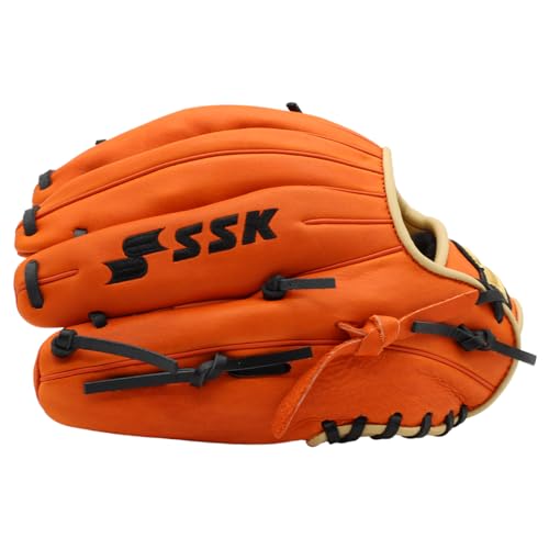 SSK Z5 Craftsman Youth Baseball Glove – 10.5” – 11” – 11.25” – 11.5” Right & Left Hand Throw - color: Orange/Camel/Black - I Web, size: 11" - Left Hand Throw