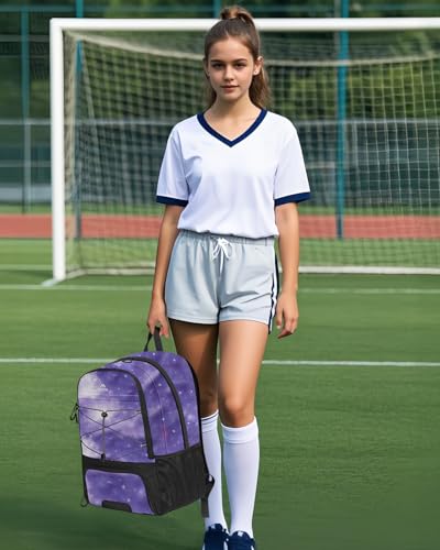 MATEIN Girls Soccer Backpack, Large Basketball Bag with Ball Holder & Shoe Compartment for Tournament & Game Day, Lightweight Youth Sports Bag with Fence Hook Fits 15.6 Inch Laptop, Soccer Team Gifts - color: Galaxy Purple
