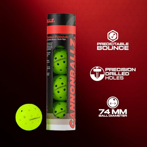 Cannonballz Outdoor Pickleball Balls, Official Ball of the UPL, Durable 40 Hole Seamless, USAPA Approved Tournament Balls for Training and Competition - size: 4 Pack