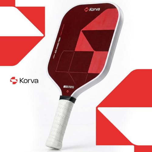 Korva Pickleball Paddle | 16mm Aramid Fiber Face, Elongated Shape, Polypropylene Honeycomb Core | Pickle Ball Paddle for Power, Spin & Control | Lightweight Performance Paddle, Red