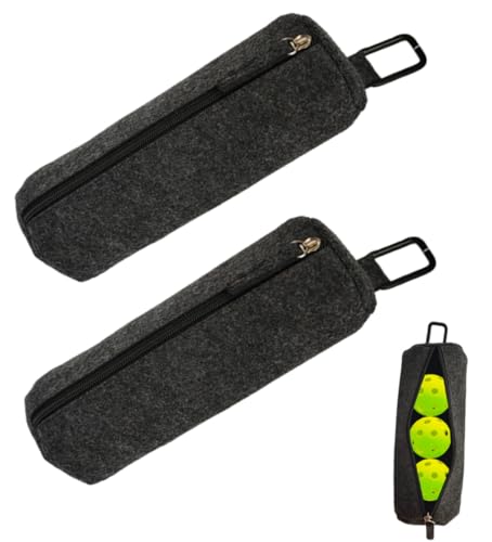 2Pcs Pickleballs Holder Bag with Metal Hook, Portable Tennis Ball Storage Bag, Pickleballs Training Equipment, Grey, Small to Medium
