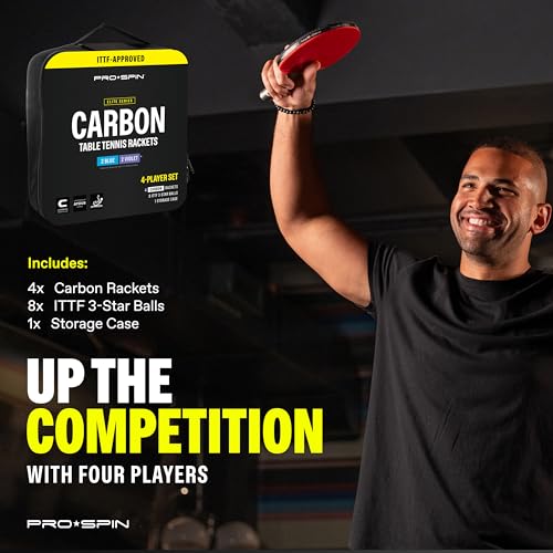 PRO-SPIN Ping Pong Paddles – ITTF Approved Professional Table Tennis Rackets with Carbon Fiber for Superior Control | 7-Ply Blade, Premium Rubber, 2.0mm Sponge - color: 4-Pack | Blue/Violet