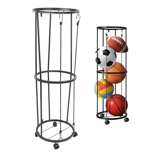 Heavy Duty Rolling SPO Storage Rack with Lockable Wheels | Multi Sport HOL for, Soccer, Volley | Se Saving Steel Cage