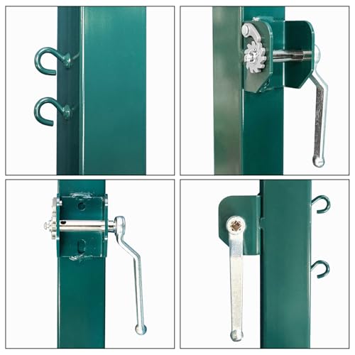 Aoneky Permanent Adjustable Volleyball Post System - Complete Set with 2 Steel Poles & Ground Sleeves, 6 Height Settings for Badminton & Volleyball, Includes Winch for In-Ground Install - color: Green, style: Square