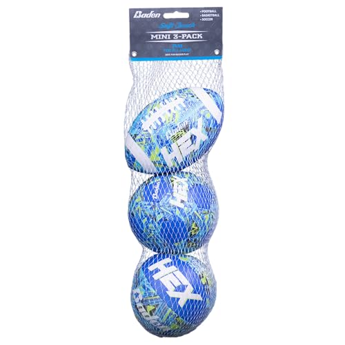 Baden | Hex | Soft Touch Mini 3-Pack | 4 inch Football, Soccer Ball, Football | Safe for Indoor Play | Blue/Lime