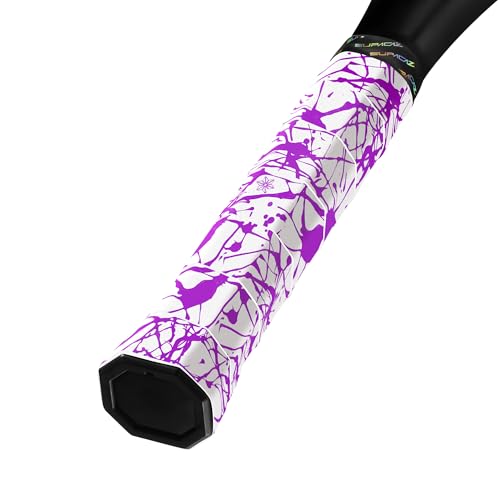 Supacaz Super Sticky Kush Neon Purple Splat Tennis Overgrip - Racket Dry Overwrap - Racquet Grip Tape - Over Grip Wrap - 3pk