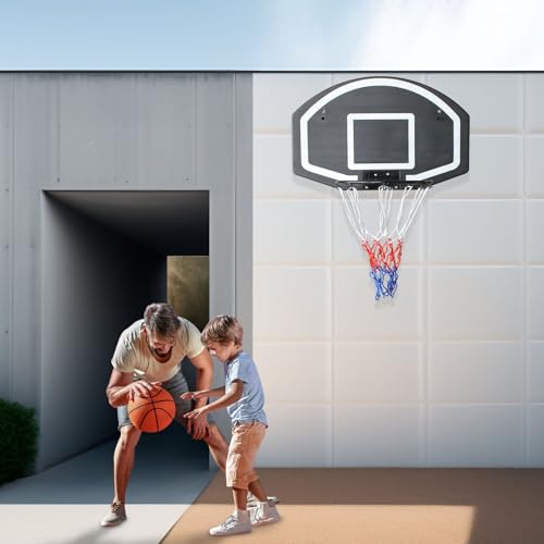 Wall Mounted Basketball Stand 28.5 x 18 Inch Shatterproof Backplate Folding Durable Basket and All-Weather Mesh Construction for Indoor and Outdoor Use