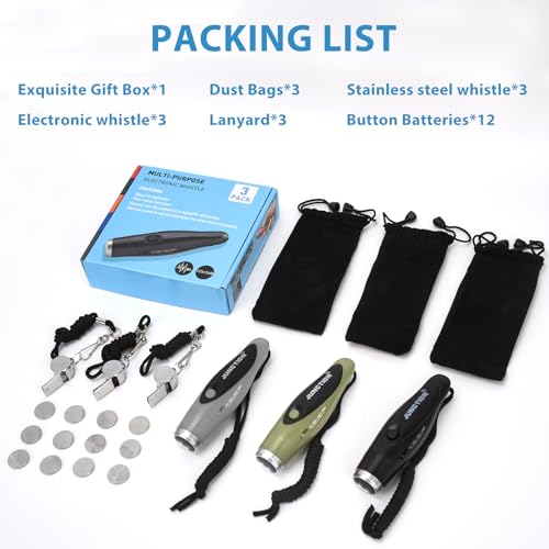 [New Electronic Whistles 3 Pack, Loudest Electric Whistles 3 Tones High Volume Whistle Hand Held for Coaches Referees Training Whistle, Outdoor Hiking Emergency Rescue Whistle Gifts