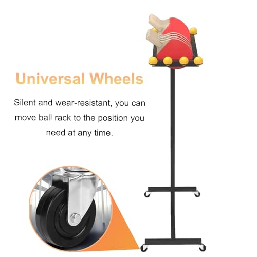 Commercial Gym Exercise Ball Holder Large Capacity Ping Pong Paddle Holder, Floor Table Tennis Organizer Rack with Wheels, Training Hall/Stadium/Office/Game Room Commercial Sports Equipment Storage Sh