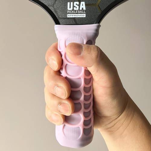 Silicone Pickleball Paddle Grip Cover | Non-Slip Shock Absorbing Handle Sleeve | Anti-Twist Internal Texture with Easy-Install Strips for Enhanced Control & Sweat Resistance - color: Pink