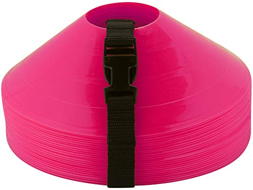 Disc Cones – Set of 25 Agility Cones for Sports Training – 2" Tall, 7" Base Soccer Cones with Carry Strap for Drills & Practice - color: Pink (25 count)