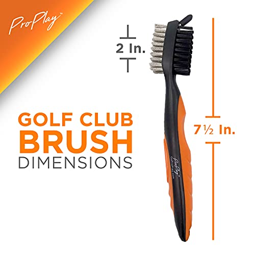 ProPlay Golf Club Brush and Groove Cleaner - Retractable Zip-line Aluminum Carabiner | Lightweight and Ergonomic Design | Easily Attaches to Golf Bag - color: Orange