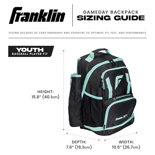 Franklin Sports Gameday Baseball + Fastpitch Softball Backpacks - Adult + Youth Bat Bags for Equipment - Waterproof Batpacks - color: Mint/Black