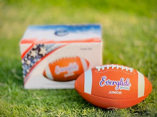 EverGlide Handmade American Football – Full Size & Junior – Durable PU Leather Litchi Grain with Grip Laces – Training, Practice, Backyard, Game-Day Play - size: Junior