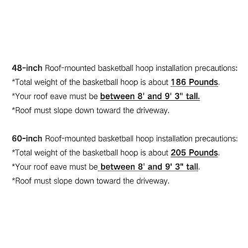 Garage Roof Mounted Basketball Hoop System , 48 / 60 Inch Clear Backboard , Durable Steel Bracket and Heavy Duty Breakaway Rim Combo Fit Most Slanting Roofs - size: 60 inch backboard