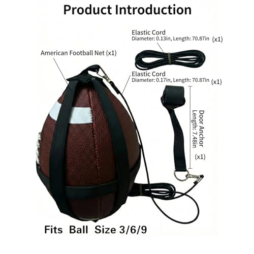 LORDSTAR Football Throw Trainer,Solo Practice Training Equipment for Youth & Kids,Heavy-Duty Black Nylon Pass Back Cord for Quarterback & Receiver Drills
