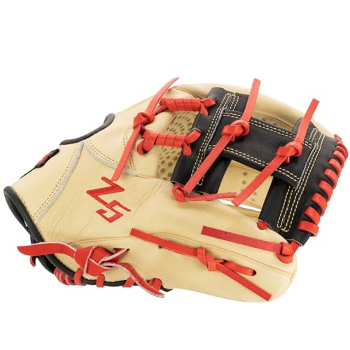 SSK Z5 Craftsman Infield Baseball Glove – 11.25” - 11.5” - 11.75” - 12” – Right & Left Hand Throw - color: Camel/Black/Red, size: 11.5" - Left Hand Throw