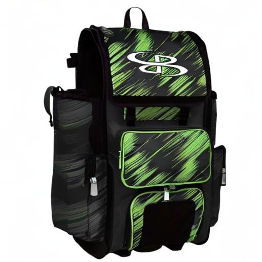 Boombah Rolling Superpack Scratch Baseball/Softball Gear Bag - 23-1/2" x 13-1/2" x 9-1/2" - Multiple Colors - Telescopic Handle and Holds 4 Bats - Wheeled Version - color: Black/Lime Green