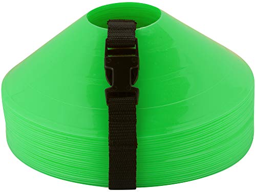 Disc Cones – Set of 25 Agility Cones for Sports Training – 2" Tall, 7" Base Soccer Cones with Carry Strap for Drills & Practice - color: Neon Green (25 count)