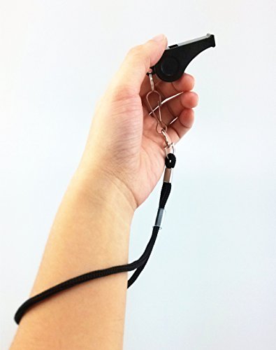 yueton Plastic Coach Whistles with Wrist Strap, Emergency Whistles with Short Lanyard, Pack of 6 (Black)
