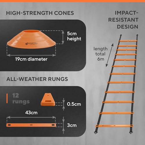 Agility Ladder Set, 12-Rung Speed Ladder + Training Cones, Soccer Training Equipment, Footwork Drills Kit, Speed & Agility Equipment, Football Practice Equipment, Basketball Gear
