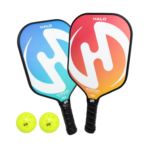Set of 2 Paddles with 4 PICKLEBALLS and Carrying Bag, Fiberglass Surface Pickleball Paddles - Durable Pickleball Paddles Set for 2 - Pickleball Bundle