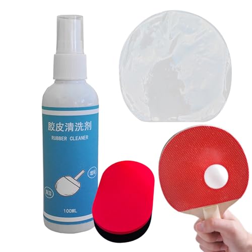 Pong Paddle Rubber Cleaner - 100ml Racket Care Agent with Sponge,Cleans Dust, Oil Stains, Sweat from The Rubber to Maintain Its Good Grip and Elasticity