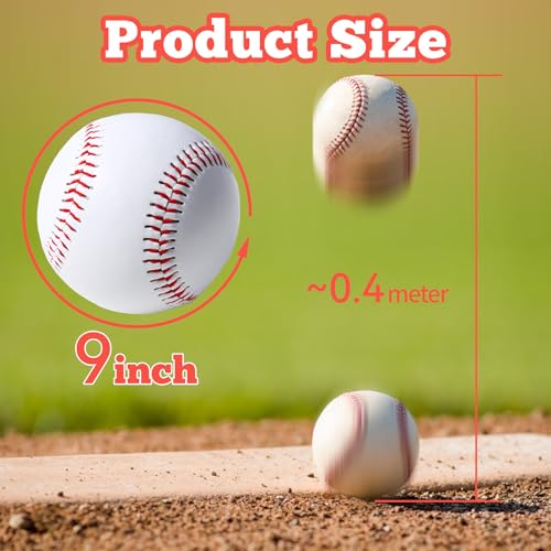 12 Pack Standard Size T-Ball Training Baseballs - Youth/High School Baseball Bulk Practice Balls, Rubber Filling - 100% Faux Leather Soft Baseballs for Kids
