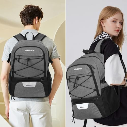 GRANDUP Basketball backpack with ball and shoes compartment Fit Volleyball, soccer, Swim, Gym, Travel, and School, large capacity sports training equipment bags - color: Grey tow ton