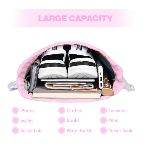 BAVELOE Drawstring Backpack with Wet Pocket & Shoe Compartment, Water-Resistant Sports Gym Swim String Bag for Women Men(Pink) - color: Pink