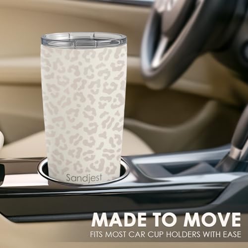 SANDJEST Leopard Print Tumbler 20oz Stainless Steel Insulated, Beige Leopard Travel Coffee Cup, Bow Gifts for Women Girls Teen, Birthday Christmas - color: Beige Leopard