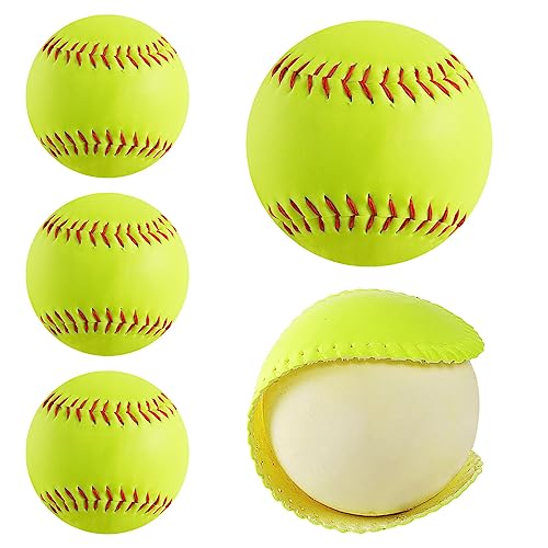 Softballs 11 Inch 4 Pack Sports Practice Yellow Softballs Unmarked Autograph Softball Official Size and Weight Softbal for Games, Practice, Training, Hitting, Pitching, Fielding