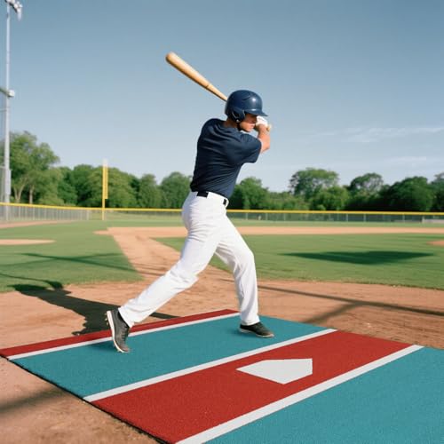 GSK Baseball Hitting Mat Red Blue 6x12 FT |3.8x10 FT Dual Color Turf Batting Practice Mats Batters Box EVA Foam Non-Slip Backing Roll-Up Home Plate Mat Training Softball Coach Teaching - size: 6FT×12FT