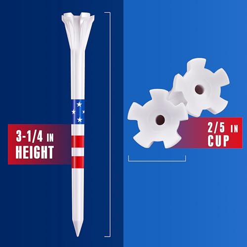 CHAMPKEY 5-Prong Plastic Golf Tees 120 Pack - Star and Stripe Marking System Golf Plastic Tees - Includes 100 Pcs 3-1/4" and 20 Pcs 1-1/2" Plastic GLF Tees