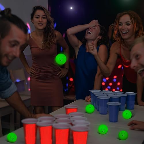 Soulchen 40mm Glow in The Dark Table Tennis Balls Bulk, Carnival Game Night, Neon Birthday Party Favors, Classroom Rewards, Goodie Bag Filler, Pet Playmate - color: Glow in the Dark Green, size: Silly Face