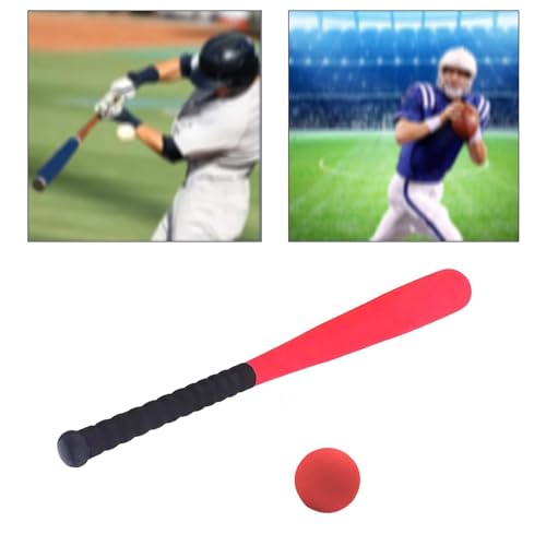 Kids Foam Baseball Bat and Ball T Ball Set Lightweight Soft Handle Children Softball Baseball Bat for Game Learning - color: Red
