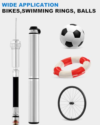 JULAI Mini Bike Pump with Gauge, Portable Hand Tire Pump - Bicycle Frame Inflator with Ball Needle - Fits Presta & Schrader Valves - Lightweight for Road Mountain & BMX Bikes - High Pressure 160 PSI