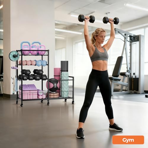 HavenlyYouth Dumbbell Rack, Home Gym Weight Rack Storage, Adjustable Dumbbell Stand Organizer with Wheels, Holds Dumbbells, Kettlebells, Yoga Mats - size: 33.5"