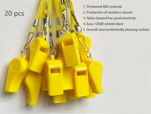 20 Pcs Plastic Loud Whistles with Lanyard for Referee Coaches Basketball Football Sports Training Game Event Lifeguard Survival Emergency Fun School Kids Tool Set Suppliers - color: Yellow