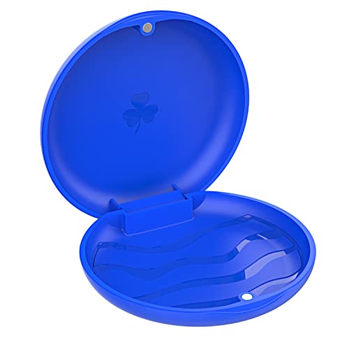 2-Pack Ultra-Thin Round Aligner & Retainer Case with Magnetic Closure – Slim Portable Travel Container for Braces, Mouth Guard, Night Guard, BPA-Free Anti-Slip Water Ripple Design (Blue) - color: Blue