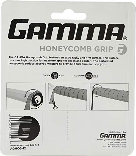 Gamma Sports, Tennis Honeycomb Replacement Grip, Firm Feel, Moisture Wicking Surface, Durable, Mulitple Colors, Racket, Racquet Grip, High Traction Surface, Versatile - color: Red