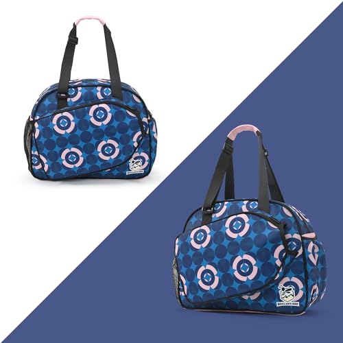 Boulder Bee Pickleball Bags, Premium Pickleball Tote Bag for Girls, Women’s Hand/Shoulder Gym Bag w Water Bottle Holder, with Pickleball Racquet/Paddle Holder - color: Blue and Pink