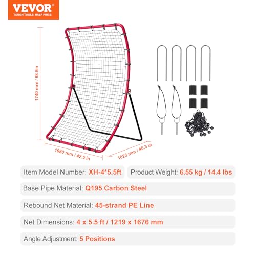 VEVOR Baseball and Softball Rebounder Net, PitchBack Baseball Pitching Net, Volleyball Pitch Return Trainer Rebound Net with Pitching Target, All Angle Fielding Rebound Net for Grounders Pop Flies - style: 4X5.5FT