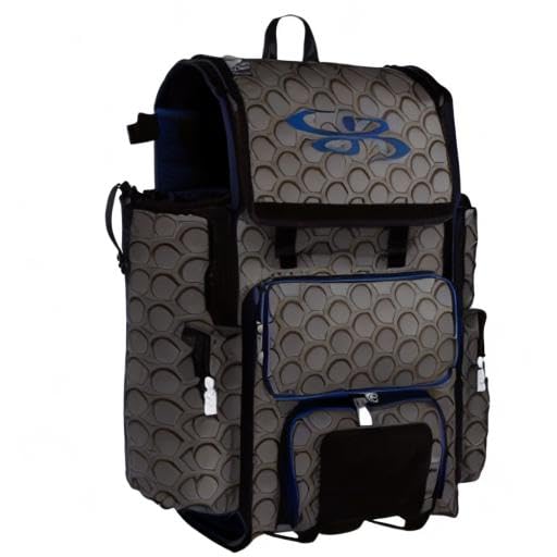 Boombah Rolling Superpack 2.0 3DHC Baseball/Softball Gear Bag - 23-1/2" x 13-1/2" x 9-1/2" - Multiple Colors - Telescopic Handle and Holds 4 Bats - Wheeled Version - color: Dark Charcoal/Navy