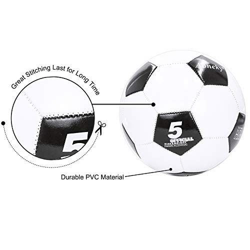 Aoneky Adult Size 5 Traditional Soccer Ball - Ships Deflated, Pump Included - color: White/Black, style: 10-Pack Deflated Ball with Pump