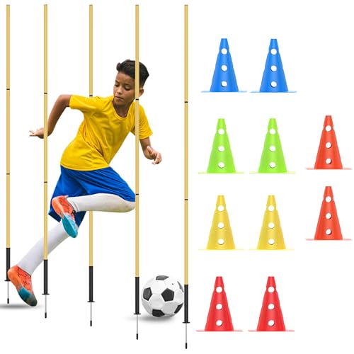 Football Training Cones Agility Soccer Cones, Indoor Outdoor and Festive Events Field Marker Agility Cones with 5 Adjustable Soccer Agility Training Poles