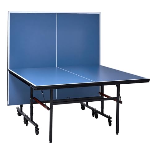 VEVOR Ping Pong Table, Professional Table Tennis Game, Indoor MDF Portable Table Tennis Table, Foldable Ping Pong Table with Quick Clamp Net and Lockable Wheel, 10 Minute Easy Assembly, 18mm Tabletops