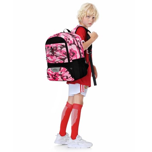 Hsmihair Youth Soccer Bag-Soccer Backpack&Backpack for Football Basketball,with Ball Compartment Separate Cleat Package - color: CamoPink